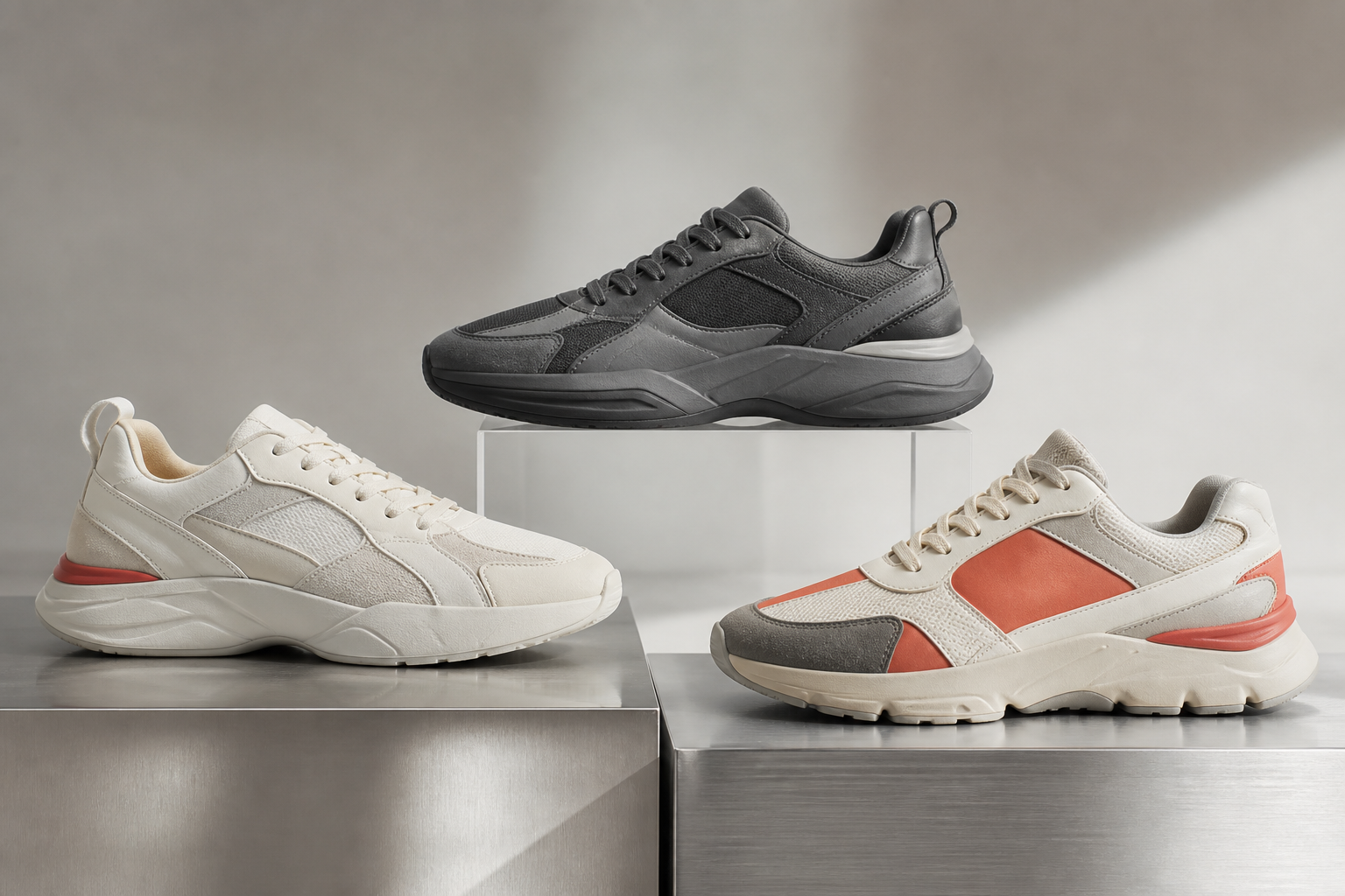 Three original unbranded footwear concepts in the QUE OMEN range
