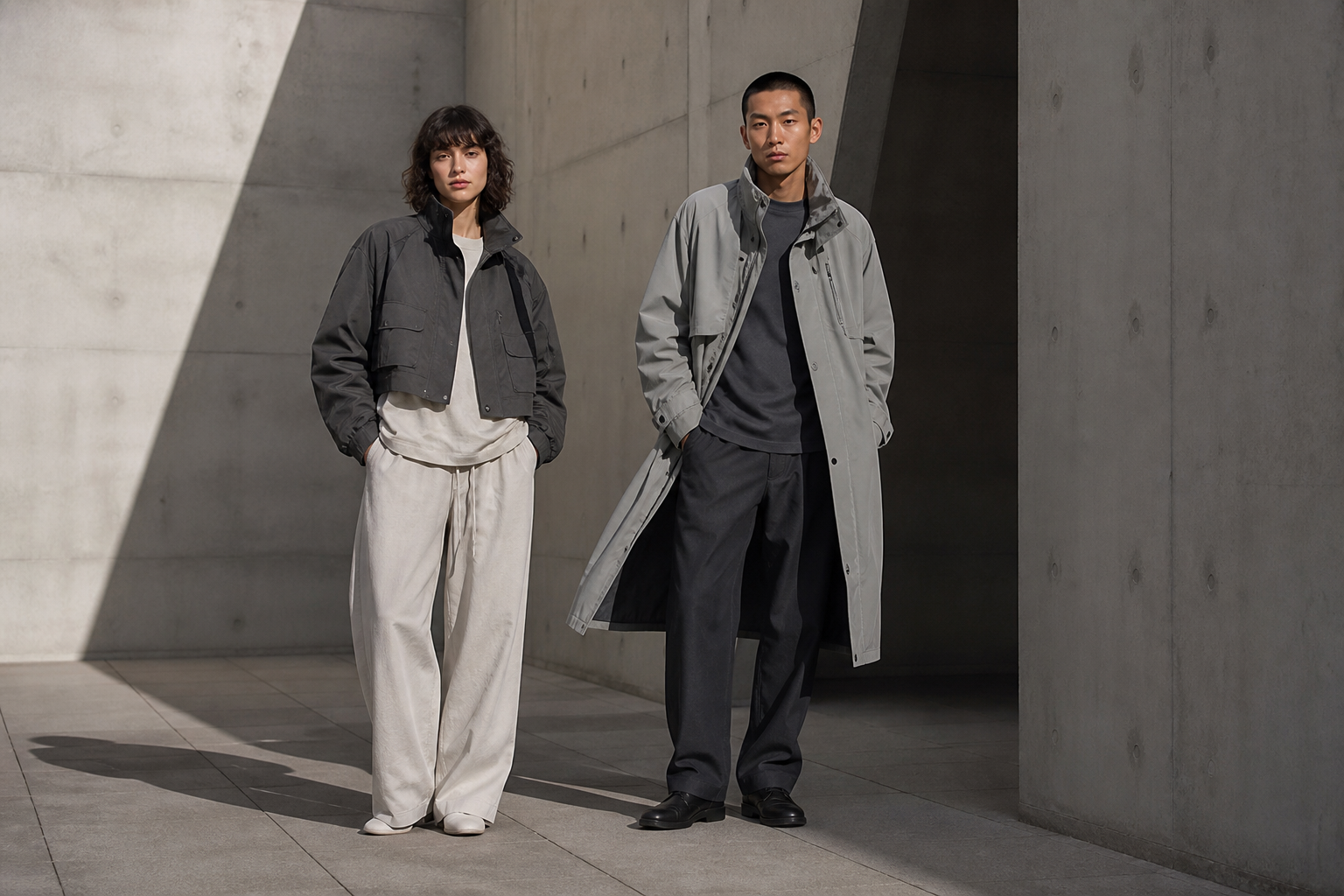 Original outerwear editorial with two fictional models
